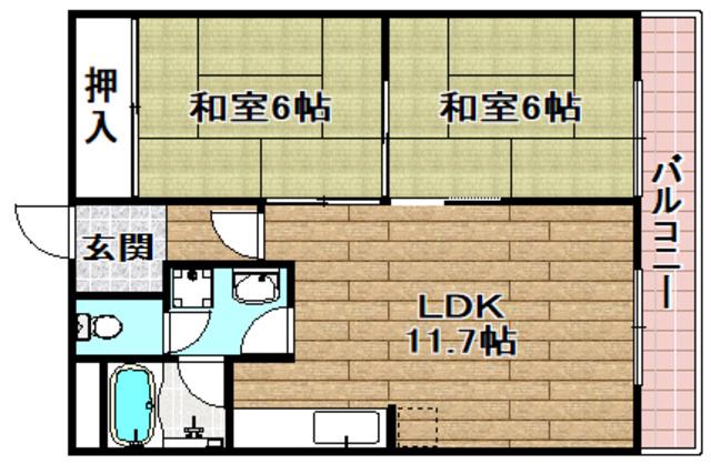サンワロイヤルマンション2号館(2LDK/1階)の間取り写真