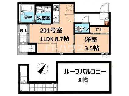 GRANDTIC みゆき(1LDK/2階)の間取り写真