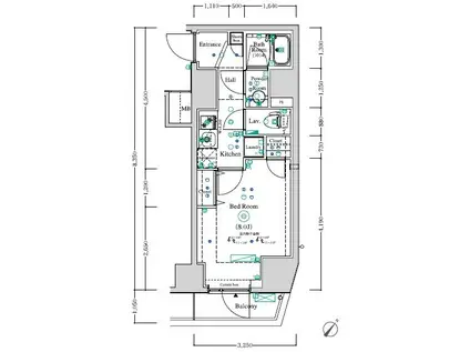 アンベリール王子(1K/11階)の間取り写真