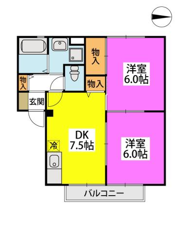 TSコート(2DK/2階)の間取り写真