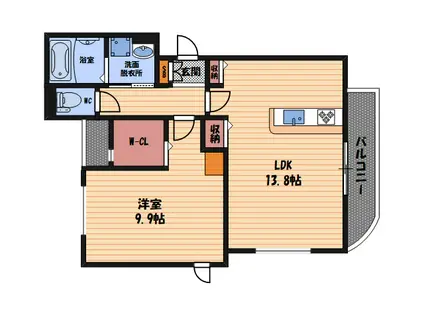 ラシーネローザ(1LDK/2階)の間取り写真