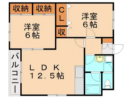 ラ・メール中間(2LDK/1階)の間取り写真