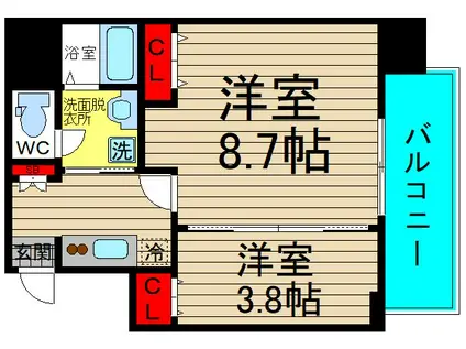 ルネフラッツ玉造本町(2K/3階)の間取り写真