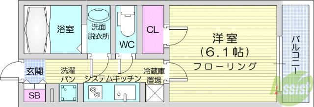 ヴィレッタ晩翠(1K/1階)の間取り写真