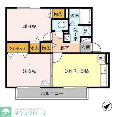 グランドソレーユ(2DK/2階)の間取り写真