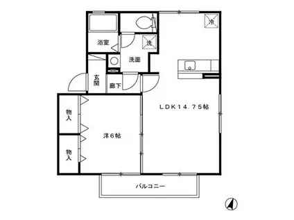 フレンドリースクエア桜C棟(1LDK/1階)の間取り写真