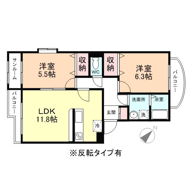 グランシェール(2LDK/1階)の間取り写真
