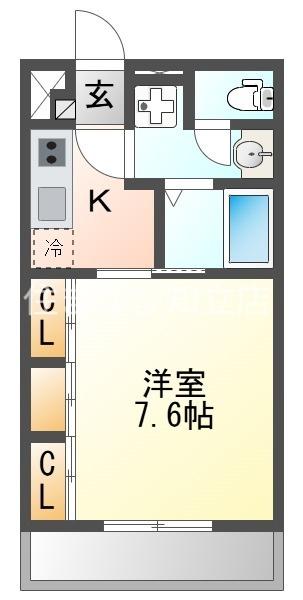 FERIO高松(1K/1階)の間取り写真