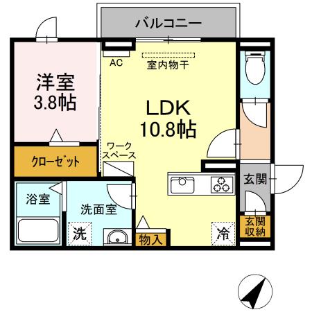 歩夢III(1LDK/3階)の間取り写真