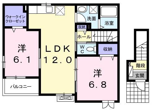 ベル・ラトーレB(2LDK/2階)の間取り写真
