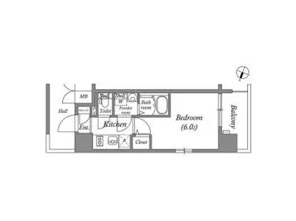 エスリード弁天町ポートヴィラ(1K/2階)の間取り写真