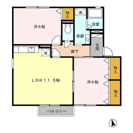サンヴェール(2LDK/2階)の間取り写真