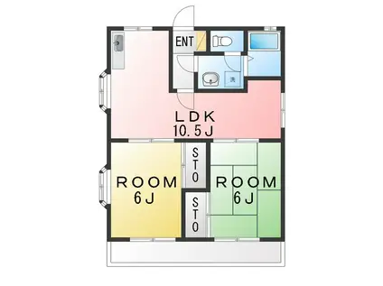 亀井ハイツ(2LDK/2階)の間取り写真