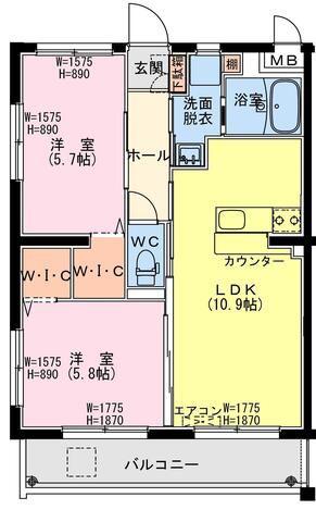 シャルム S(2LDK/1階)の間取り写真