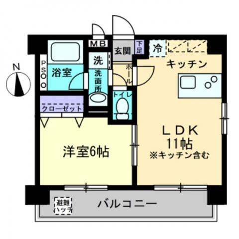 ミモザヒルズ南方(1LDK/5階)の間取り写真