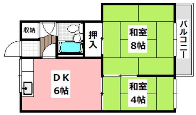 西ハイツ(2DK/2階)の間取り写真