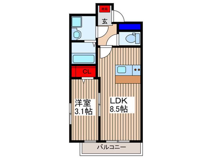 N.Lソラリア(1LDK/3階)の間取り写真