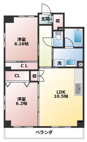 メルール藤枝(2LDK/10階)の間取り写真