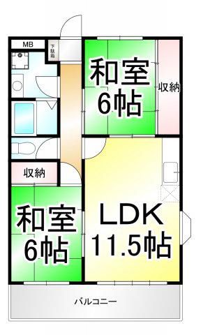 レジデンス西和田(2LDK/3階)の間取り写真