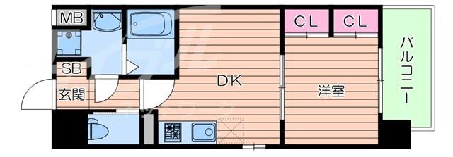 プライマル南森町(1DK/7階)の間取り写真
