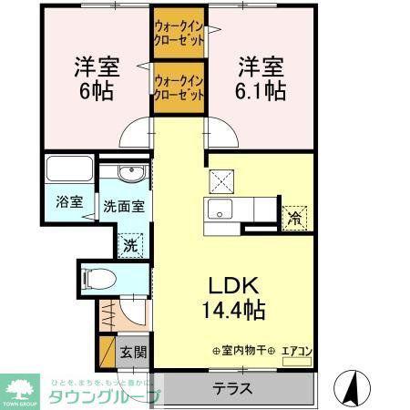 ウィルビューF(2LDK/1階)の間取り写真