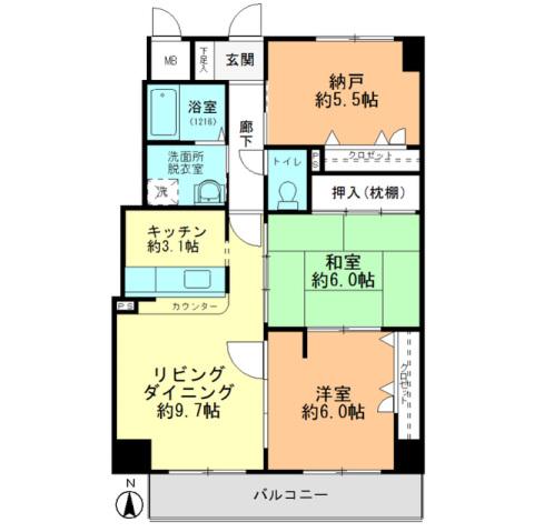 ダイアモンドビュー(2SLDK/4階)の間取り写真