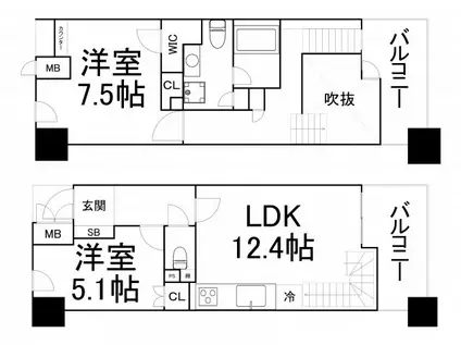 リーデンスクエア松屋町(2LDK/6階)の間取り写真