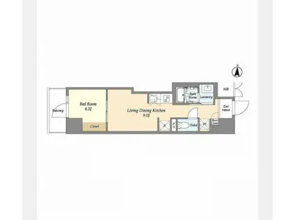 プライマルフロント菊川(1LDK/4階)の間取り写真