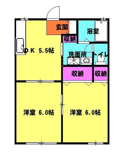 ドリームハイツ(2DK/2階)の間取り写真