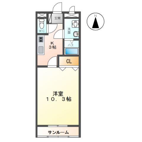 サンヴィレッジ B棟(1K/2階)の間取り写真