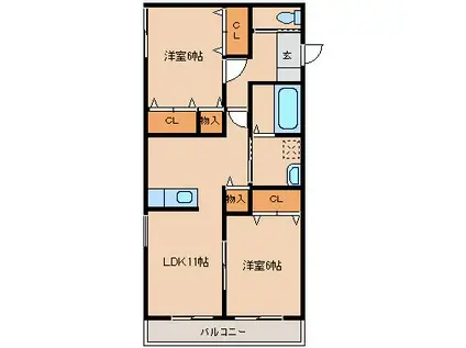 セレッソB棟(2LDK/1階)の間取り写真