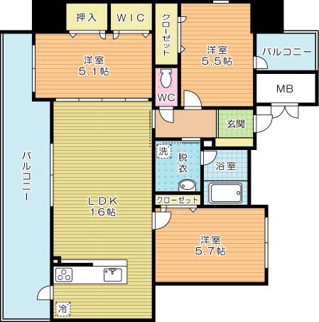 グランヒルズ下曽根(3LDK/6階)の間取り写真