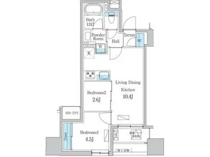 デュオフラッツ今池フレナ(2LDK/7階)の間取り写真