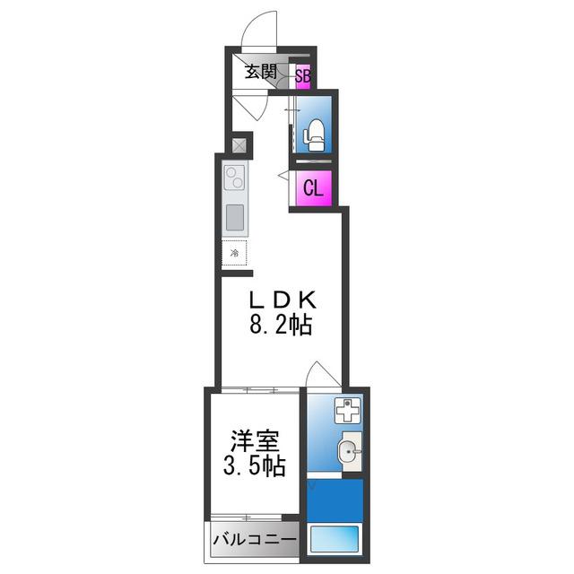 グランツ喜連(1LDK/2階)の間取り写真