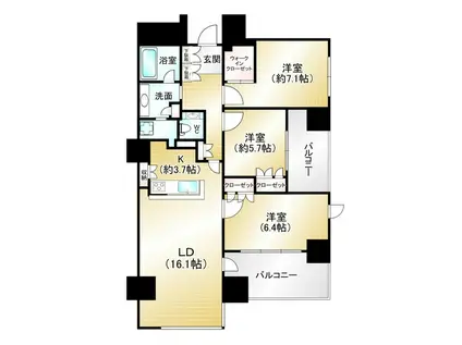 グランメゾン百道浜オーシャン&フォレスト(3LDK/10階)の間取り写真