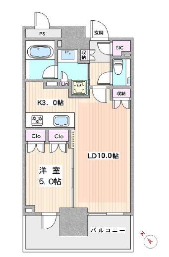 ブランズタワー豊洲(1LDK/45階)の間取り写真