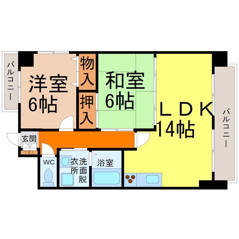エスポワール金山(2LDK/9階)の間取り写真