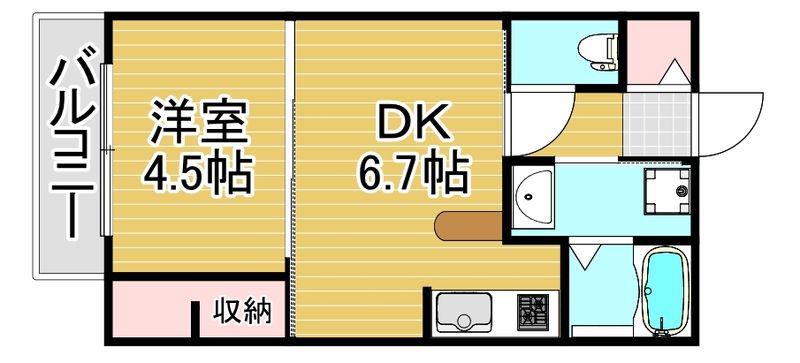 ウィステリア桜坂ヒルズ(1DK/5階)の間取り写真