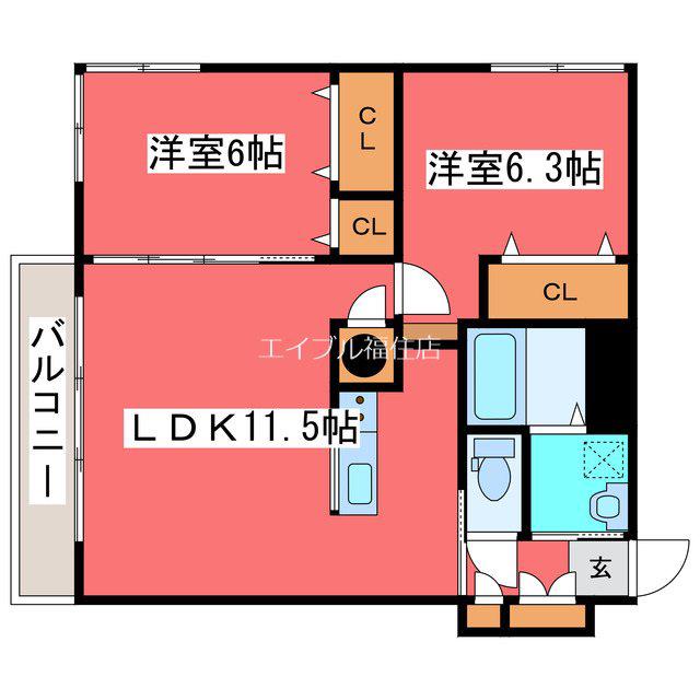 ガーデンヒルズ月寒中央(2LDK/2階)の間取り写真