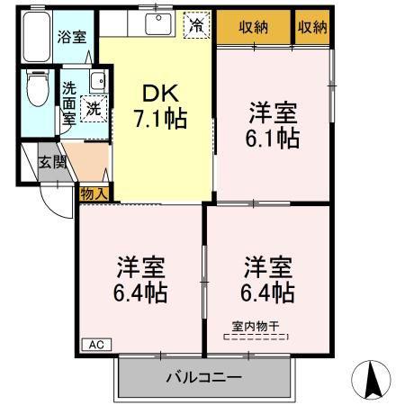 クレストN(3DK/1階)の間取り写真