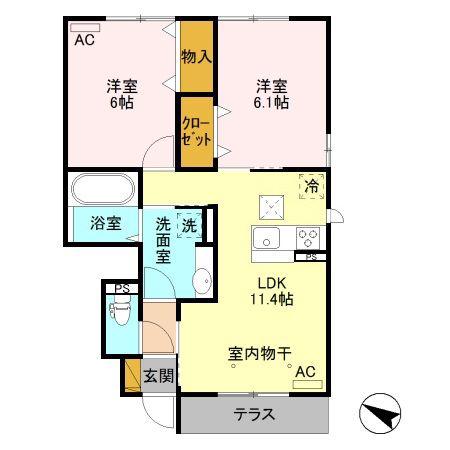 グランプレジール B(2LDK/1階)の間取り写真
