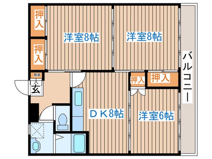 クレセント多賀城(3DK/5階)の間取り写真