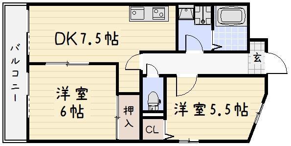 アベニュー21(2DK/3階)の間取り写真