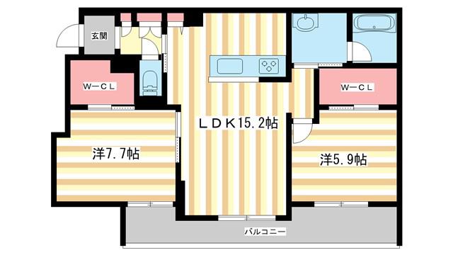 ジェイエイチエスプレミア学園前(2LDK/2階)の間取り写真