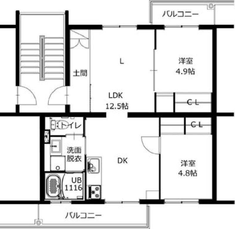 浅川1100棟(2LDK/2階)の間取り写真