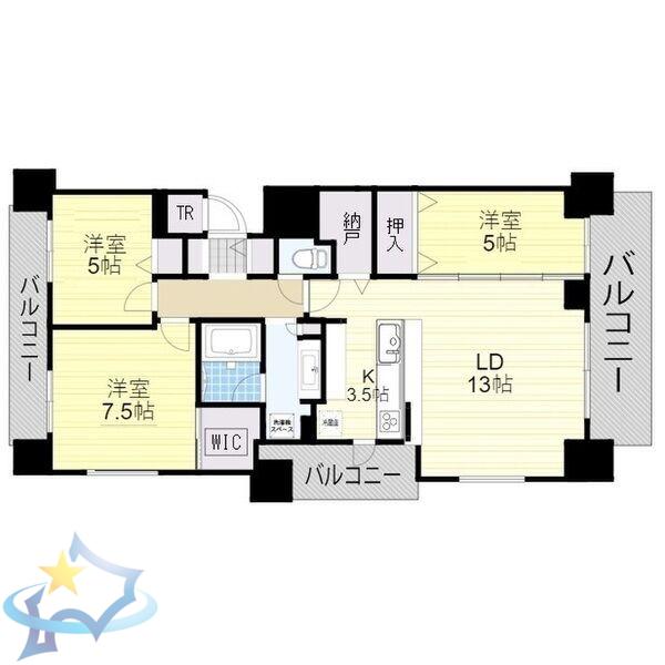 ブランズ円山北6条(3LDK/6階)の間取り写真