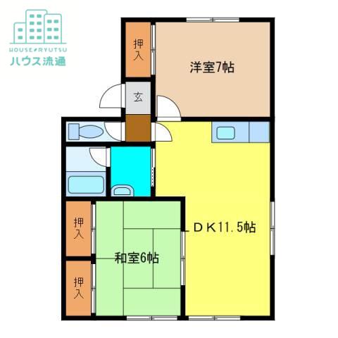サンライズ中島A・B棟(2LDK/2階)の間取り写真