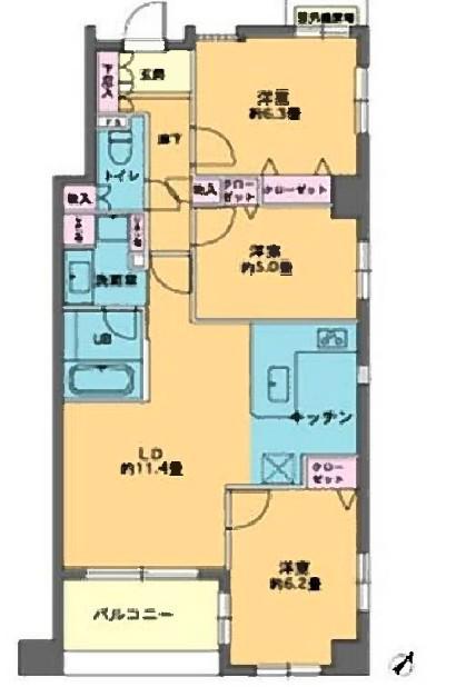 カスタリア人形町(3LDK/12階)の間取り写真