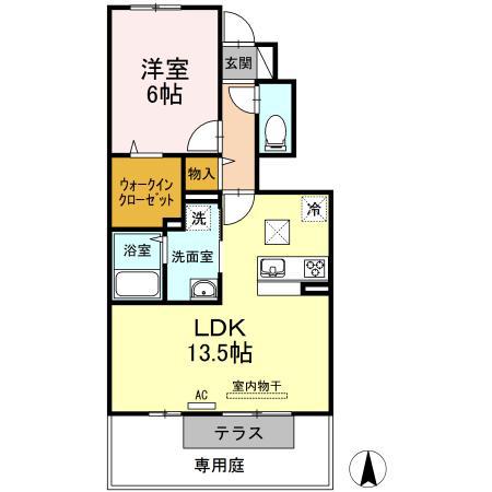 クレセール三谷(1LDK/1階)の間取り写真