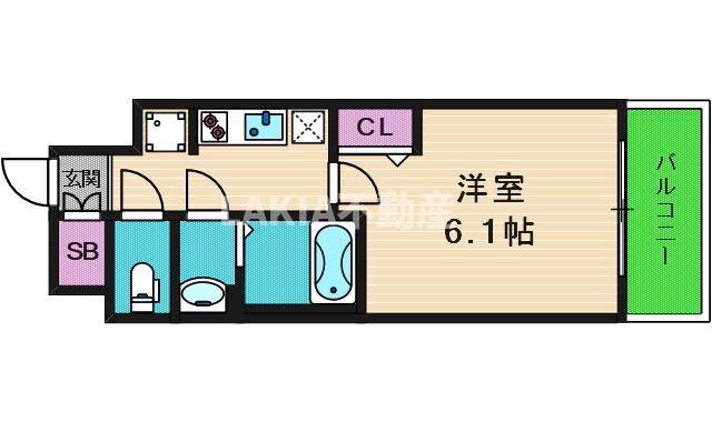 プレサンス上町台筆ケ崎サウス(1K/2階)の間取り写真